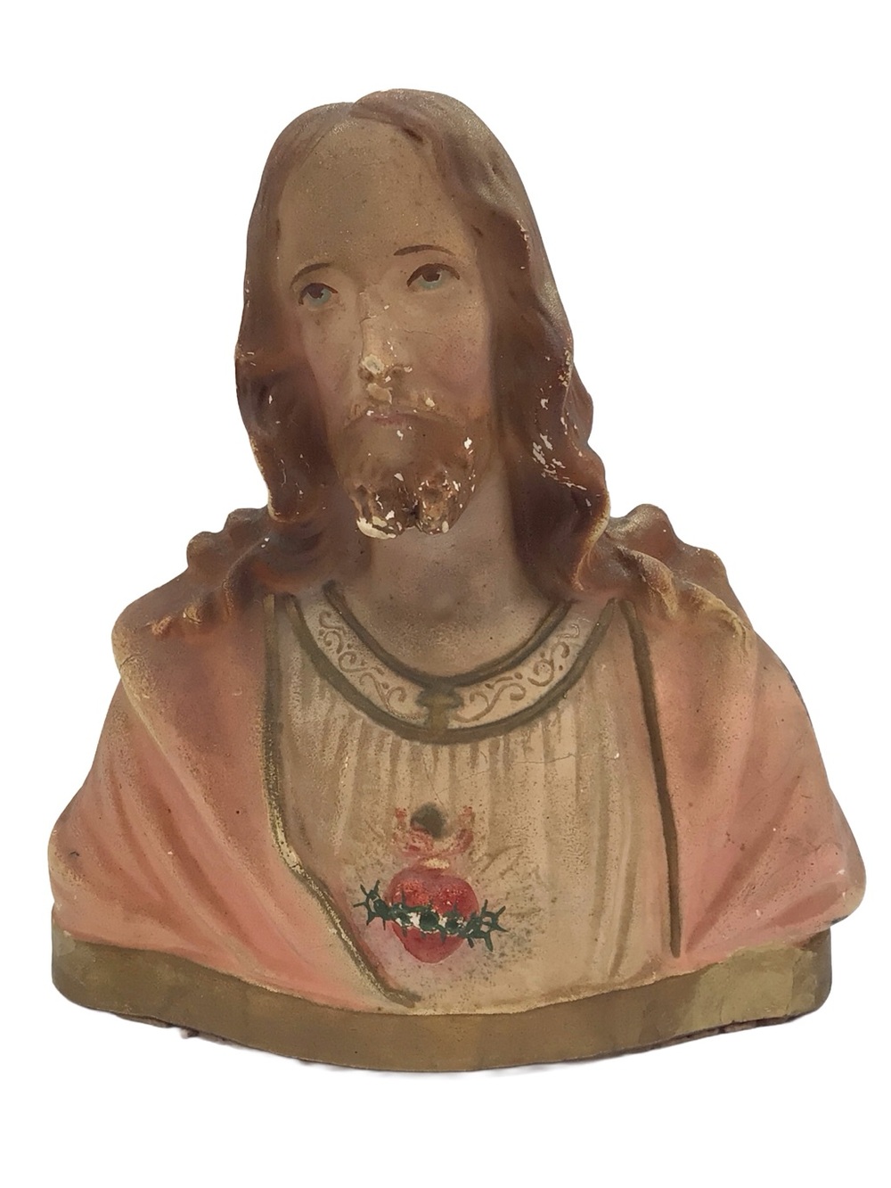 Vintage Sacred Heart Jesus Bust Figurine, Heavy Religious Catholic Statue